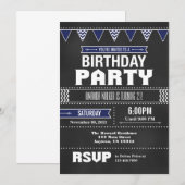 Navy Blue Chevron Chalkboard Birthday Invitation Kaart (Voorkant / Achterkant)