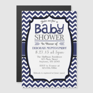 Navy Blue Chevron Magnetic Baby shower Invite Magnetische Uitnodiging
