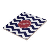 Navy Blue Chevron met Monogram Tiles Tegeltje (Zijkant)