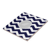 Navy Blue Chevron met Monogram Tiles Tegeltje (Zijkant)