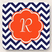Navy Blue Chevron Monogram Drankjes Onderzetter (Voorkant)