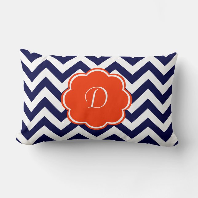 Navy Blue Chevron Monogram Kussen (Voorkant)