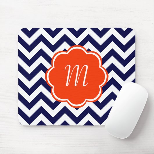 Navy Blue Chevron Monogram Muismat (Met muis)