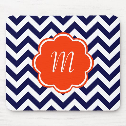 Navy Blue Chevron Monogram Muismat (Voorkant)