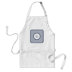 Navy Blue Chevron Monogram Standaard Schort
