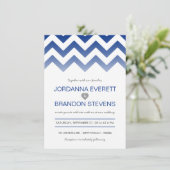 Navy Blue Chevron Ombre Wedding Invitations Kaart (Staand voorkant)