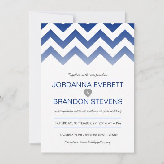 Navy Blue Chevron Ombre Wedding Invitations Kaart (Voorkant)