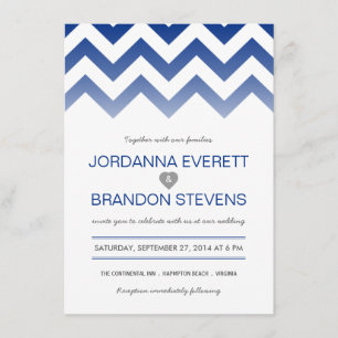 Navy Blue Chevron Ombre Wedding Invitations Kaart