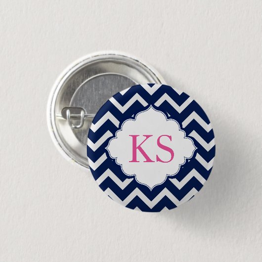 Navy Blue Chevron Pattern Button (Voorkant /achterkant)