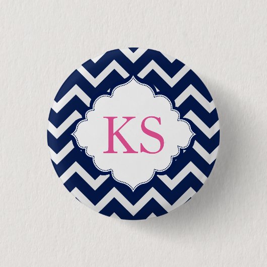 Navy Blue Chevron Pattern Button (Voorkant)