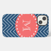 Navy Blue Chevron Pattern | Koraalmonogram iPhone Hoesje (Achterkant horizontaal)