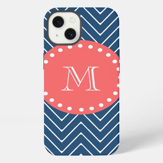 Navy Blue Chevron Pattern | Koraalmonogram iPhone Hoesje (Achterkant)