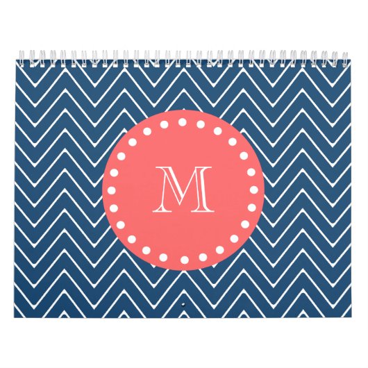 Navy Blue Chevron Pattern | Koraalmonogram Kalender (Hoes)