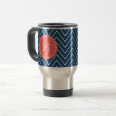 Navy Blue Chevron Pattern | Koraalmonogram Reisbeker (Voorkant links)