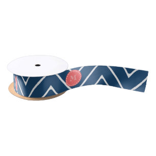 Navy Blue Chevron Pattern   Koraalmonogram Satijnen Lint