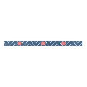 Navy Blue Chevron Pattern | Koraalmonogram Satijnen Lint (Voorkant)