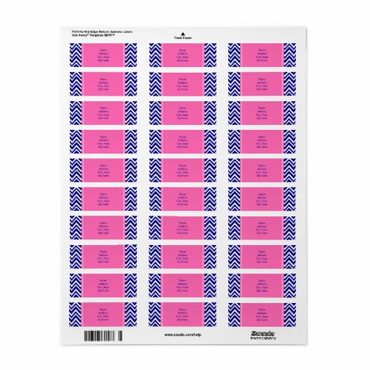 Navy Blue Chevron Pattern met Hot Pink Etiket (Full Sheet)