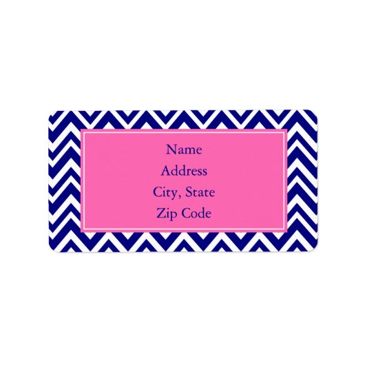 Navy Blue Chevron Pattern met Hot Pink Etiket (Voorkant)