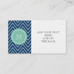 Navy Blue Chevron Pattern   Munt Green Monogram Visitekaartje