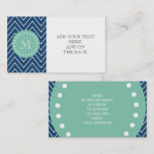 Navy Blue Chevron Pattern | Munt Green Monogram Visitekaartje (Voorkant / Achterkant)