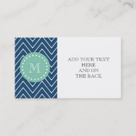 Navy Blue Chevron Pattern | Munt Green Monogram Visitekaartje