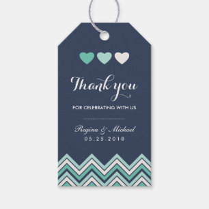 Navy Blue Chevron Pattern Wedding Gift Label Cadeaulabel