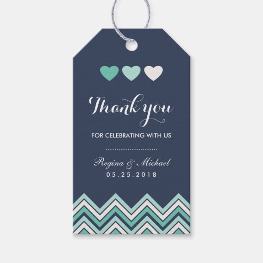 Navy Blue Chevron Pattern Wedding Gift Label Cadeaulabel (Voorkant)