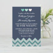 Navy Blue Chevron Pattern Wedding Invitation Kaart (Staand voorkant)