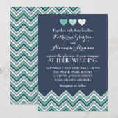 Navy Blue Chevron Pattern Wedding Invitation Kaart (Voorkant / Achterkant)