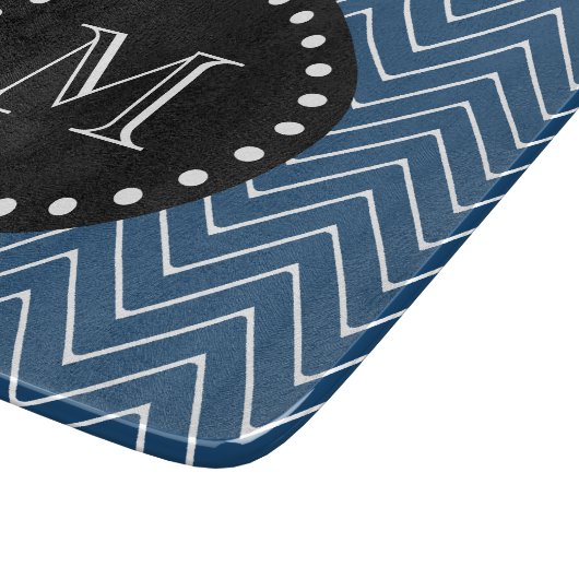 Navy Blue Chevron Pattern | Zwart monogram Snijplank (Hoek)