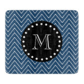 Navy Blue Chevron Pattern | Zwart monogram Snijplank (Voorkant)