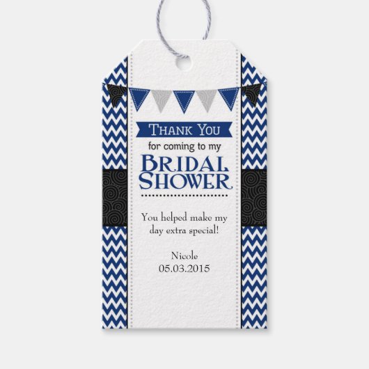 Navy Blue Chevron Vrijgezellenfeest Dank u Labels Cadeaulabel (Voorkant)