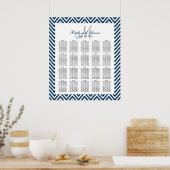 Navy Blue Chevron Wedding Seating Chart 200 Poster (Keuken)