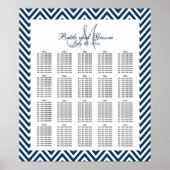 Navy Blue Chevron Wedding Seating Chart 200 Poster (Voorkant)