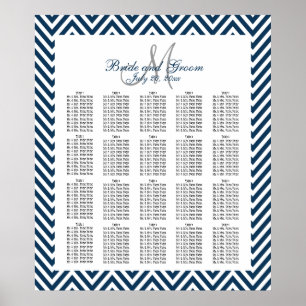 Navy Blue Chevron Wedding Seating Chart 200 Poster