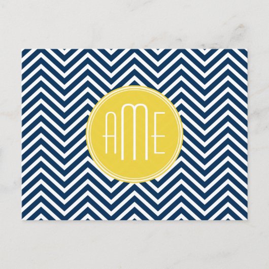 Navy Blue Chevrons met aangepast geel monogram Briefkaart (Voorkant)
