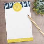 Navy Blue Chevrons met aangepast geel monogram Briefpapier<br><div class="desc">Een gewaagd geometrisch ontwerp in verse,  trendy kleuren. Als u de monogrammen moet aanpassen,  klik op de pas het knoop aan en breng veranderingen aan.</div>