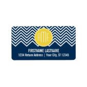 Navy Blue Chevrons met aangepast geel monogram Etiket (Voorkant)