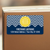 Navy Blue Chevrons met aangepast geel monogram Etiket