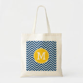 Navy Blue Chevrons met aangepast geel monogram Tote Bag (Voorkant)