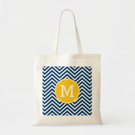 Navy Blue Chevrons met aangepast geel monogram Tote Bag (Voorkant)