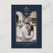 Navy Blue Chic Fake Gold Wedding Initialen Flouris Informatiekaartje (Voorkant)