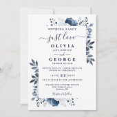 Navy Blue Chic Floral Intieme Private Wedding Kaart (Voorkant)