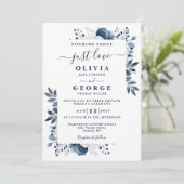 Navy Blue Chic Floral Intieme Private Wedding Kaart (Staand voorkant)