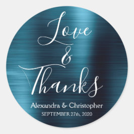 Navy Blue Chic Metallic Love & Bedankt Ronde Sticker