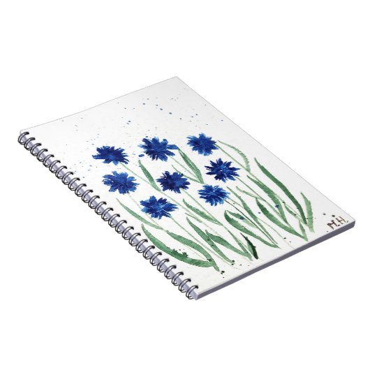 Navy blue chic rustige waterverf van wilde bloemen notitieboek (Rechterzijde)