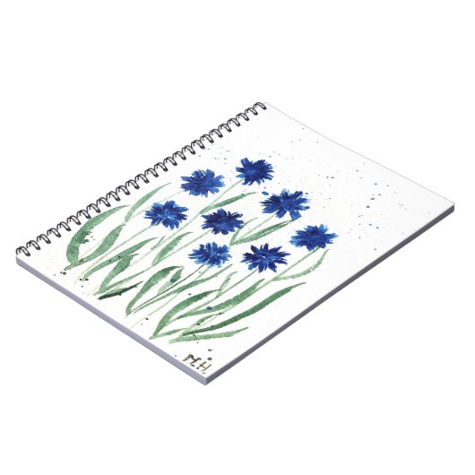 Navy blue chic rustige waterverf van wilde bloemen notitieboek (Linkerzijde)