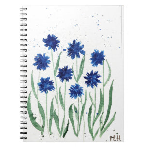 Navy blue chic rustige waterverf van wilde bloemen notitieboek