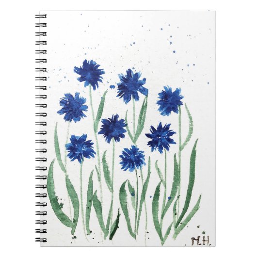 Navy blue chic rustige waterverf van wilde bloemen notitieboek (Voorkant)