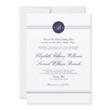 Navy Blue Chic White Monogram Wedding Invite